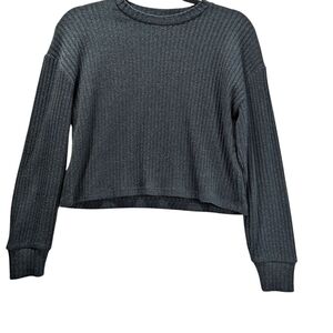 Wilfred Aritzia Olive Green Crew Neck Crop Sweater Ribbed Size XS Flaw